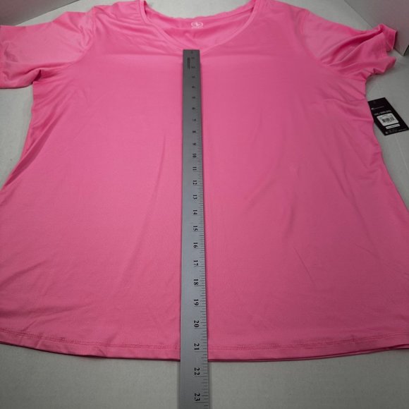 Athletic Works Womens Size XXL 20 Tee Shirt Stretch V-Neck Short Sleeve Pink New - Picture 12 of 13